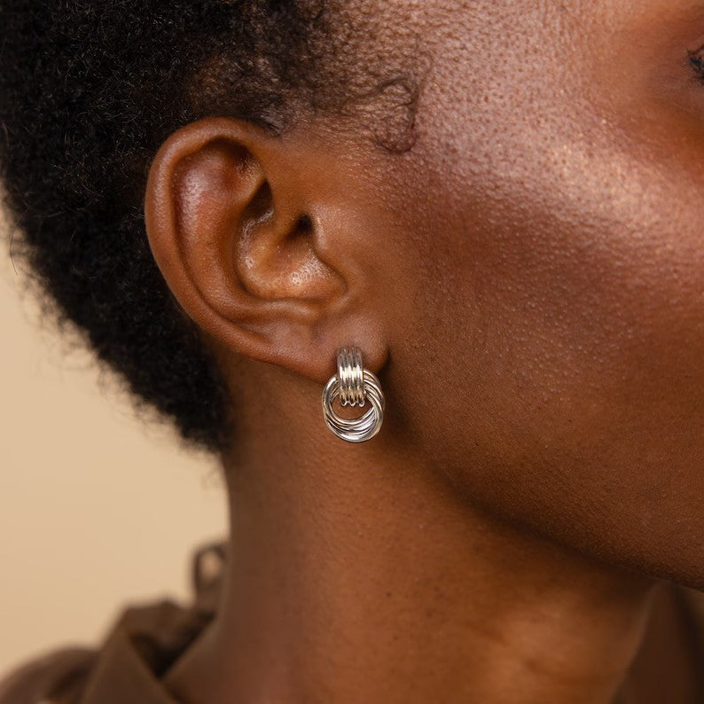Wholesale Gold and Silver Double Color Stereo Double Ring Simple 3-layer Coil Wound Earrings